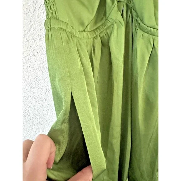 1.STATE Women's Beaded Halter Neck elasticized waist Midi Dress Pockets Green 2 - Picture 8 of 13